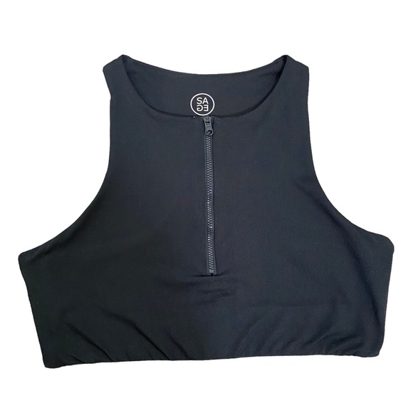 Sage Collective Zipper Front Racerback Sports Bra Black - Picture 3 of 9